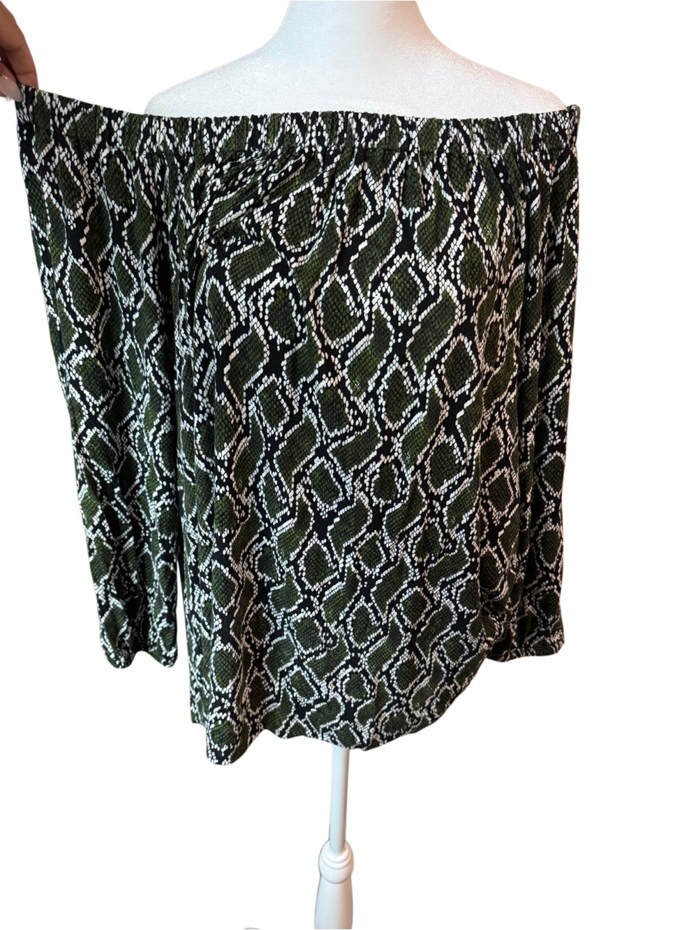 MICHAEL Michael Kors Olive & Black Snake Printed Off-Shoulder Blouse